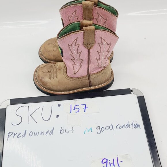 John Deere Girl Pink Tan Leather Classic Ankle Cowgirl Western Boot Size 7M - Picture 7 of 7